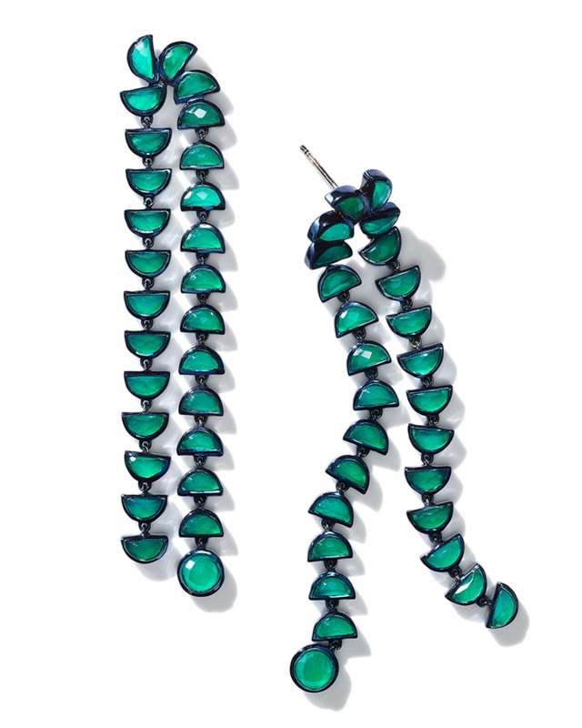 Marabou Dangle Earrings in Green Onyx
